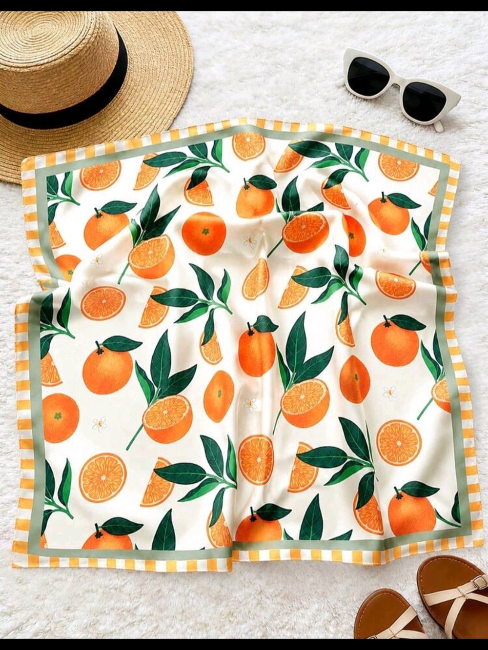 Orange & Green Citrus Print Square Scarf - Picture 1 of 3